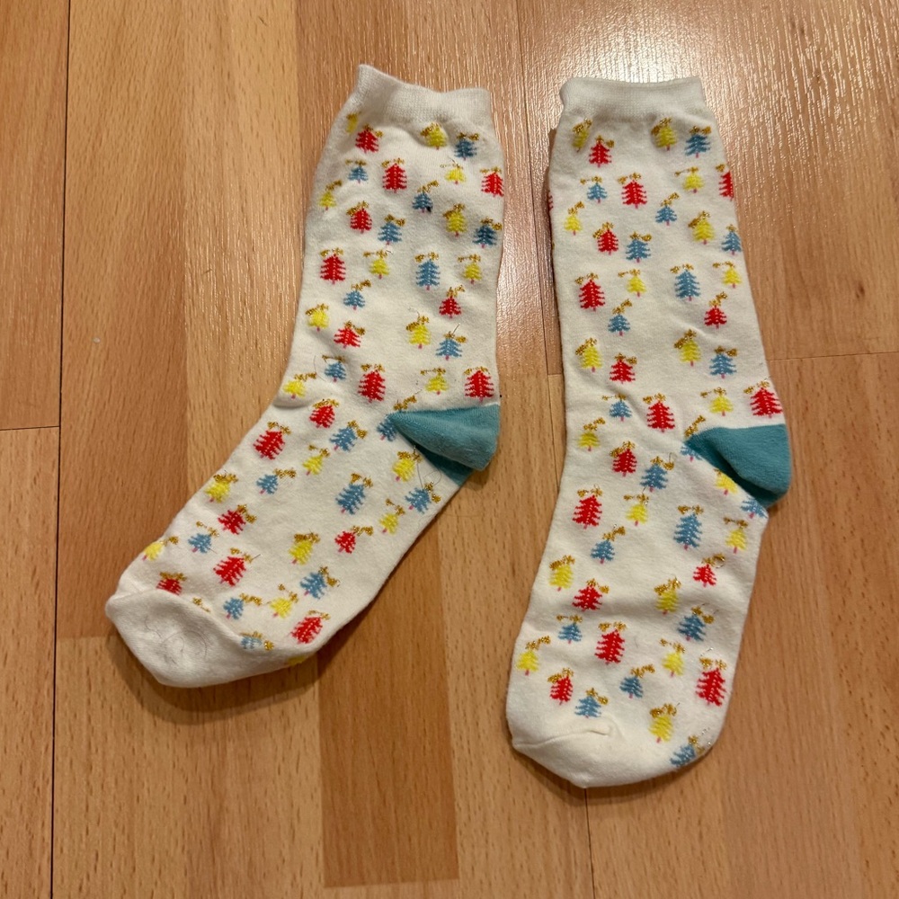 Talbots White Socks with Colorful Tree Pattern